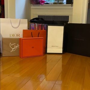 Designer shopping bags, and boxes